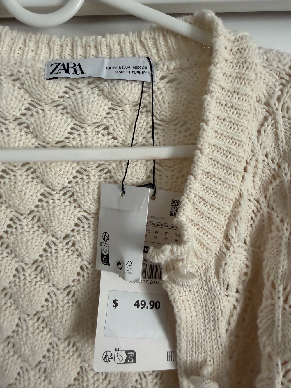 Zara Cream Textured Knit Puff-Sleeve Cardigan - Picture 4 of 5